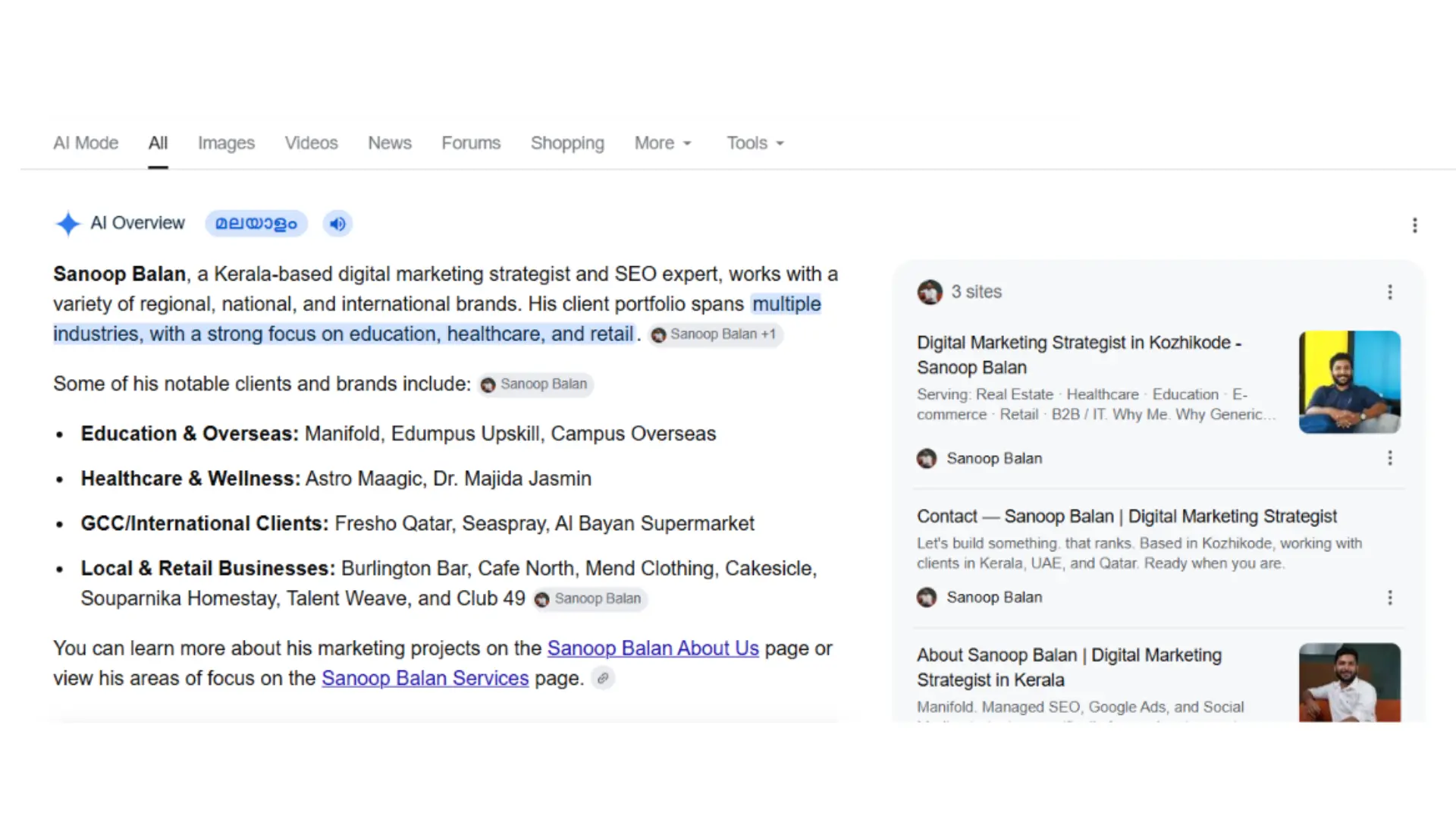 Screenshot showing correct favicon in AI Overview