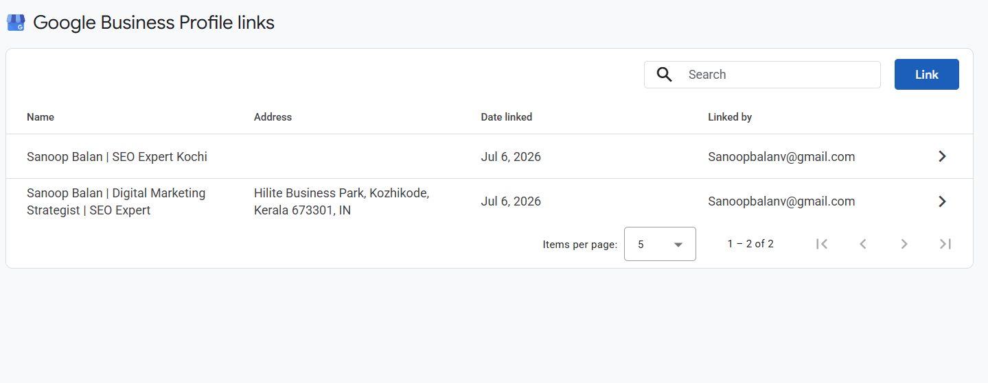 Verified links inside the Product links table