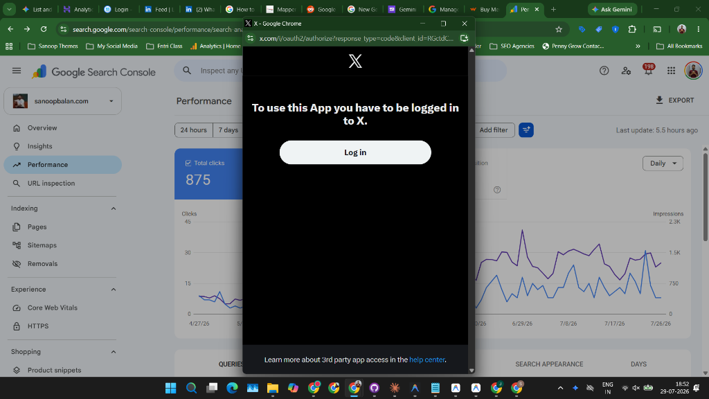 X Login Modal for Search Console Platform Properties
