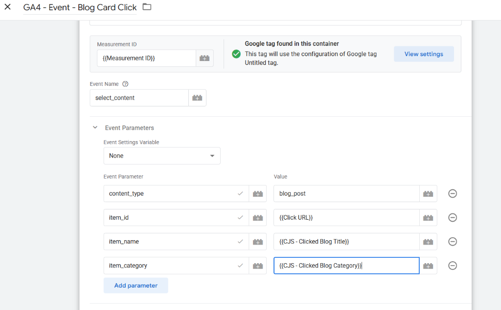 GTM Event Parameters Mapping Details for select_content event