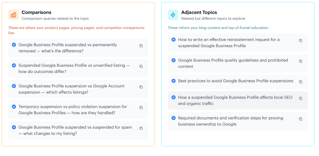 Qforia comparisons and adjacent topics for Google Business Profile suspension queries