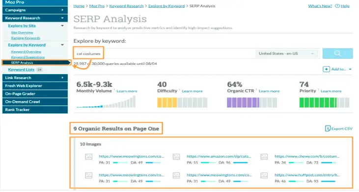 Moz keyword Explorer, Top 10 keyword research tool in 2026