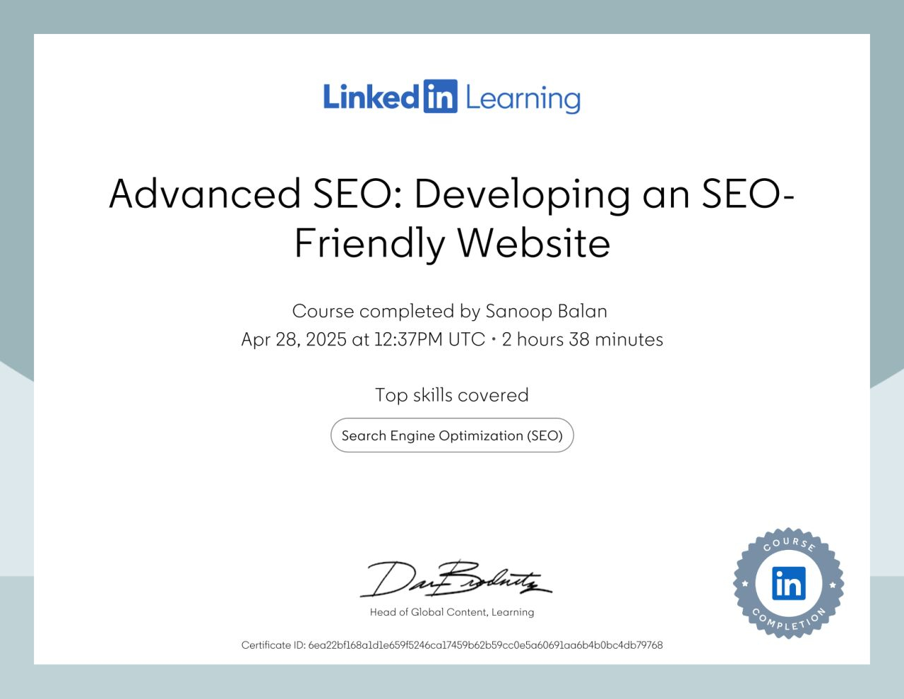 SEO Training Certificate