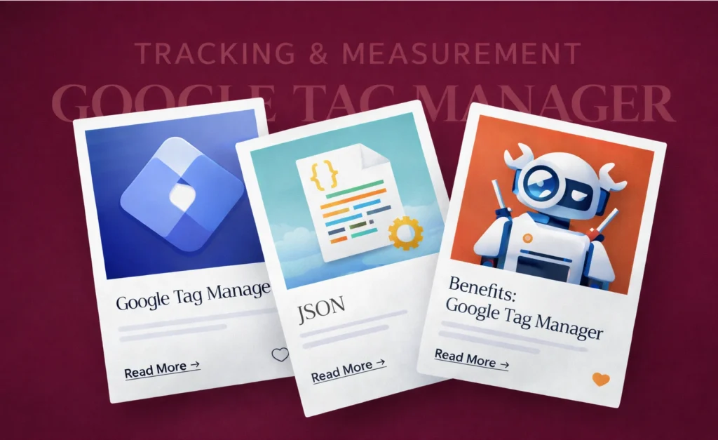 illustration showing Google Tag Manager, json, benefits of gtm